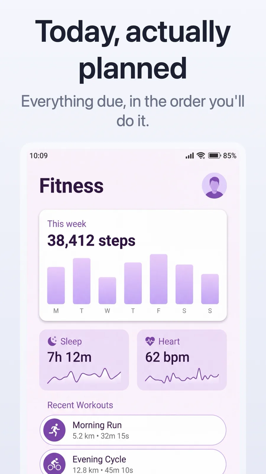 Focus 模板在 Android Phone 上的效果,第 1 屏,共 3 屏。
