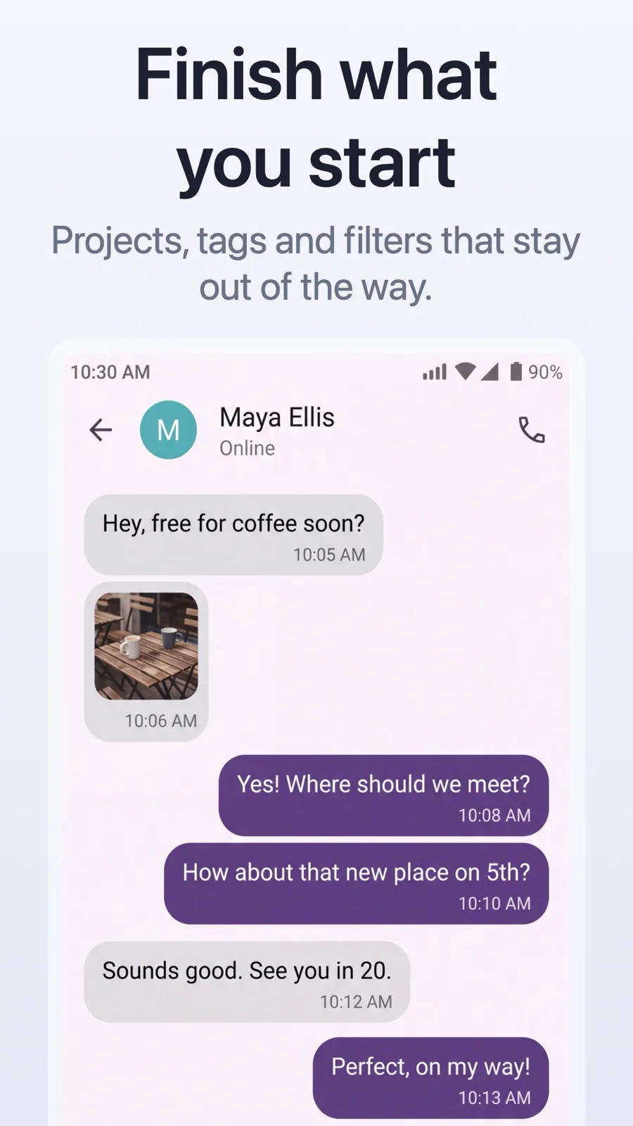 Focus 模板在 Android Phone 上的效果,第 3 屏,共 3 屏。