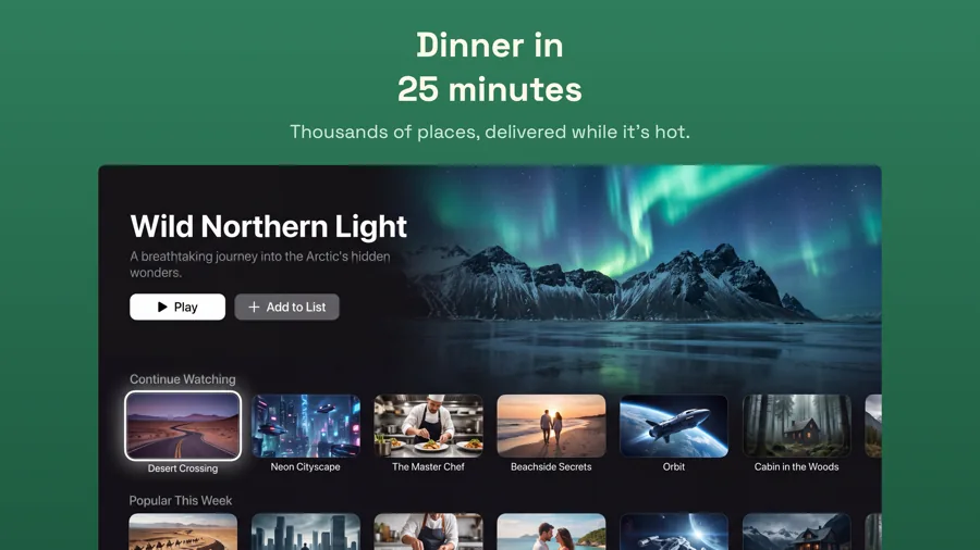 Appetite 模板在 Apple TV 上的效果,第 1 屏,共 3 屏。