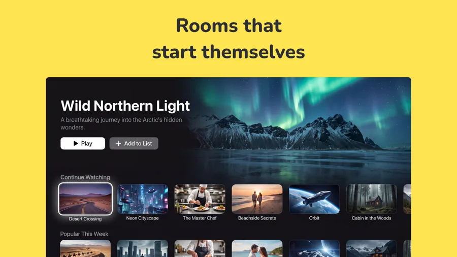 Clubhouse 模板在 Apple TV 上的效果,第 1 屏,共 3 屏。