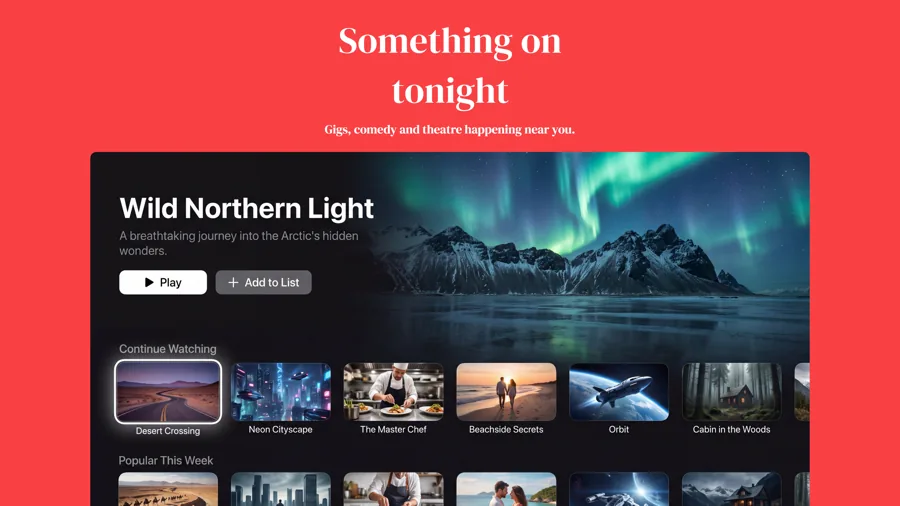 Colorful 模板在 Apple TV 上的效果,第 1 屏,共 3 屏。