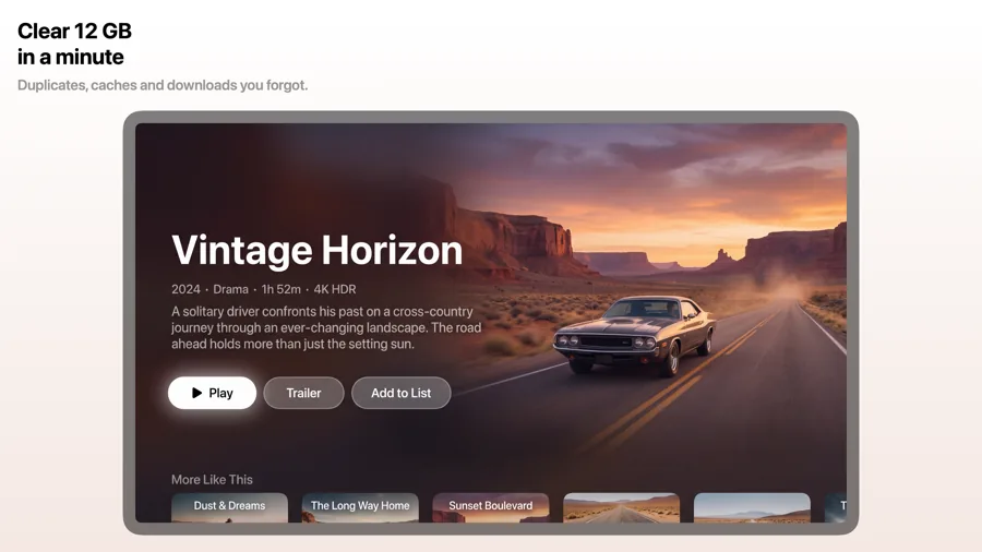 Interface 模板在 Apple TV 上的效果,第 2 屏,共 3 屏。