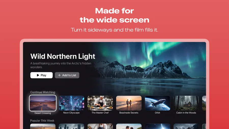 Landscape 模板在 Apple TV 上的效果,第 1 屏,共 3 屏。