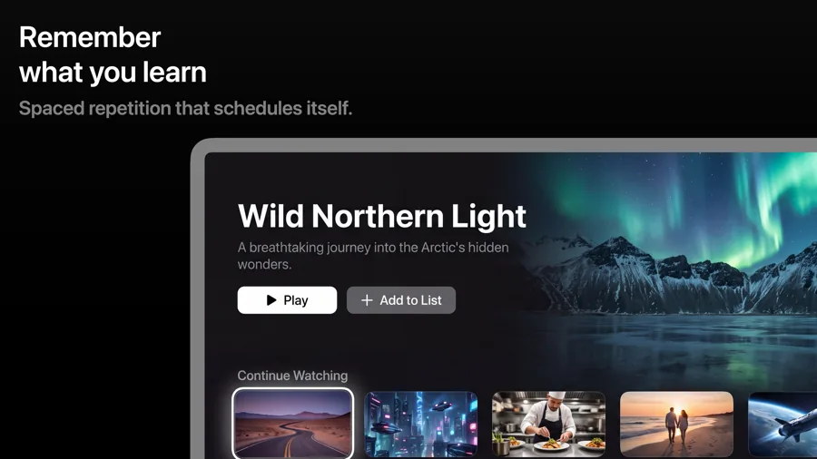 Marker 模板在 Apple TV 上的效果,第 1 屏,共 3 屏。