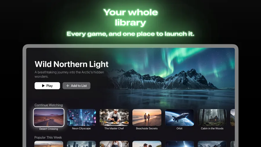 Neon 模板在 Apple TV 上的效果,第 1 屏,共 3 屏。