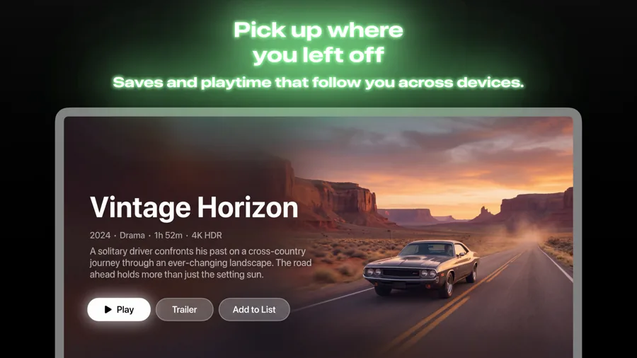 Neon 模板在 Apple TV 上的效果,第 2 屏,共 3 屏。