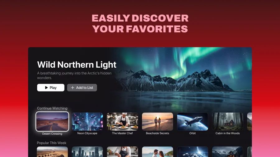 Primetime 模板在 Apple TV 上的效果,第 1 屏,共 3 屏。
