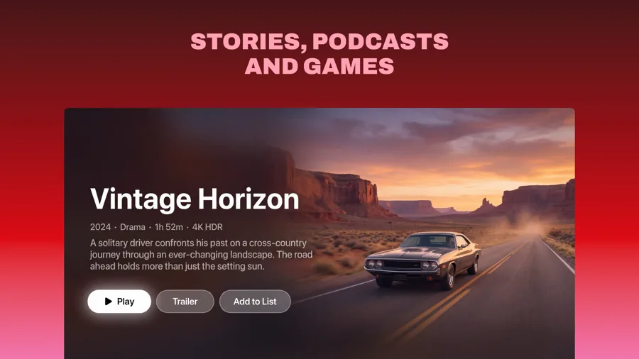 Primetime 模板在 Apple TV 上的效果,第 2 屏,共 3 屏。