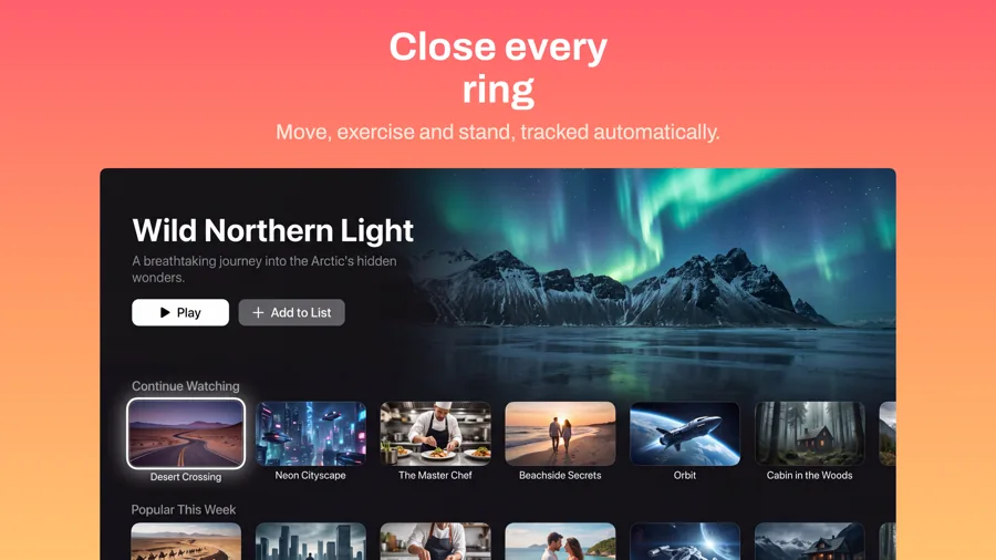 Pulse 模板在 Apple TV 上的效果,第 1 屏,共 3 屏。