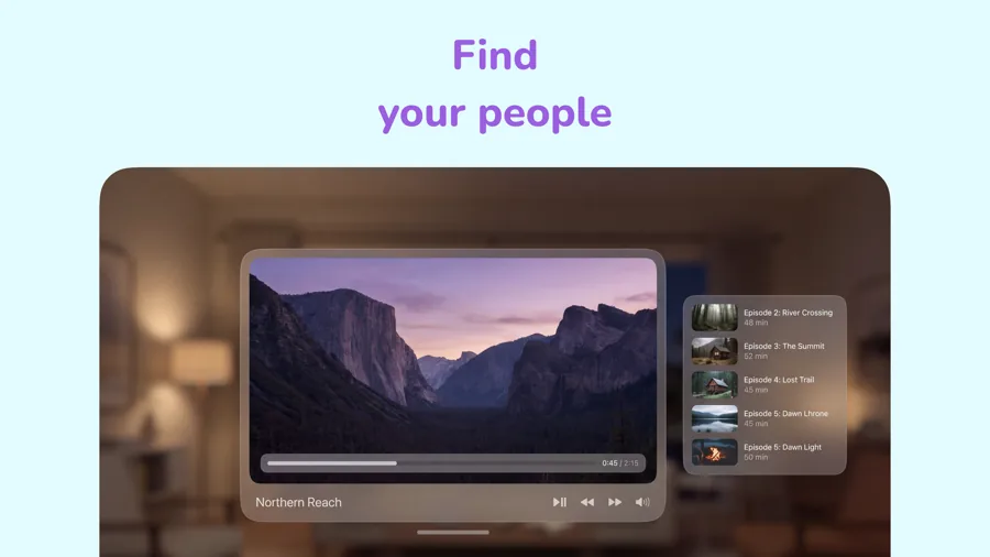 Clubhouse 模板在 Apple Vision Pro 上的效果,第 3 屏,共 3 屏。