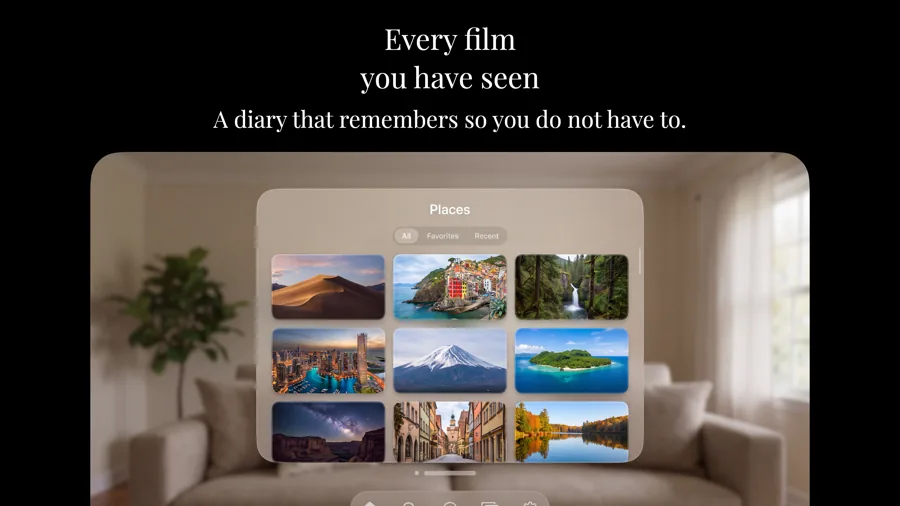 Cupertino Dark template on Apple Vision Pro, screen 1 of 3.