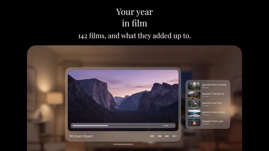 Cupertino Dark template on Apple Vision Pro, screen 3 of 3.