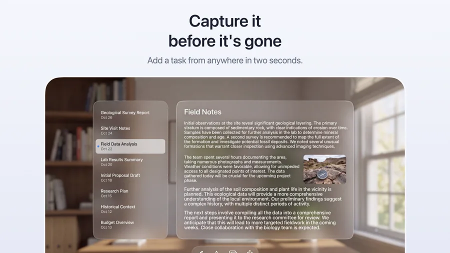 Focus 模板在 Apple Vision Pro 上的效果,第 2 屏,共 3 屏。
