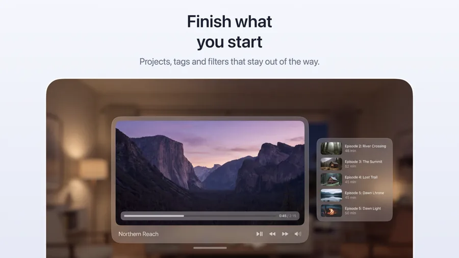 Focus 模板在 Apple Vision Pro 上的效果,第 3 屏,共 3 屏。