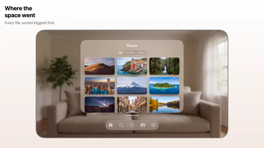 Interface 模板在 Apple Vision Pro 上的效果,第 1 屏,共 3 屏。