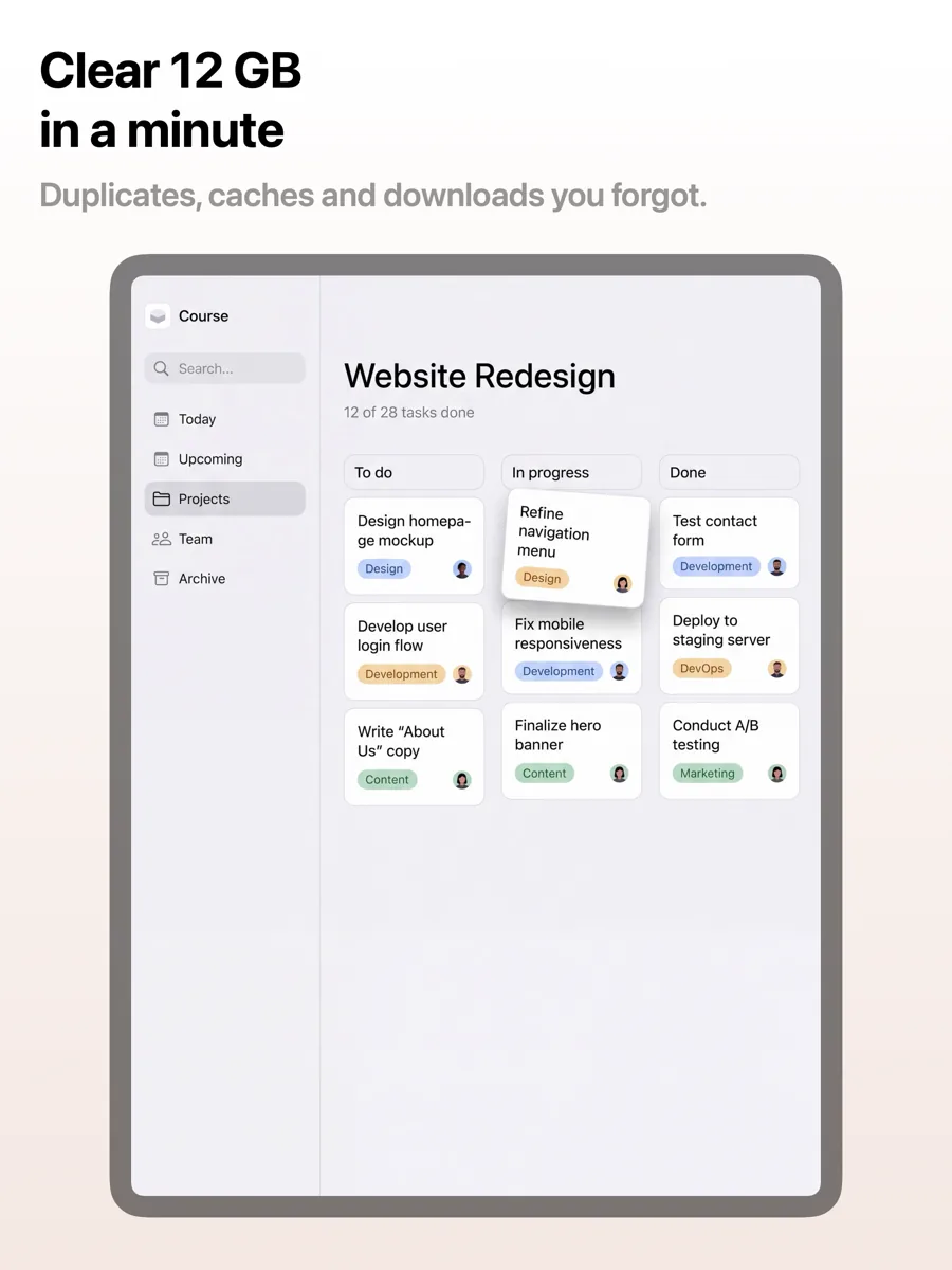 Interface 模板在 iPad 上的效果,第 2 屏,共 3 屏。